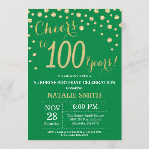 Green and Gold Surprise 100th Birthday Diamond Kaart