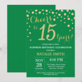 Green and Gold Surprise 15th Birthday Diamond Kaart (Voorkant / Achterkant)