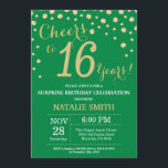Green and Gold Surprise 16th Birthday Diamond Kaart<br><div class="desc">Verrassend 16e verjaardag Uitnodiging met de groene en gouden achtergrond van Glitter Diamond. Gold Confetti. Kinderen van afgelopen dag. Tien Teenage Boy of Girl Birthday. Voor verdere aanpassing,  te klikken gelieve de knoop "van de Aanpassing het"en ons ontwerphulpmiddel te gebruiken om deze sjabloon te wijzigen.</div>