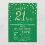 Green and Gold Surprise 21st Birthday Diamond Kaart<br><div class="desc">Verrassend 21ste verjaardag Uitnodiging met de groene en gouden achtergrond van Glitter Diamond. Gold Confetti. Volwassen verjaardag. Mannelijke Mannen of vrouwen: Birthday. Voor verdere aanpassing,  te klikken gelieve de knoop "van de Aanpassing het"en ons ontwerphulpmiddel te gebruiken om deze sjabloon te wijzigen.</div>