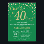 Green and Gold Surprise 40th Birthday Diamond Kaart<br><div class="desc">Verrassend 40e verjaardag Uitnodiging met de groene en gouden achtergrond van Glitter Diamond. Gold Confetti. Volwassen verjaardag. Mannelijke Mannen of vrouwen: Birthday. Voor verdere aanpassing,  te klikken gelieve de knoop "van de Aanpassing het"en ons ontwerphulpmiddel te gebruiken om deze sjabloon te wijzigen.</div>