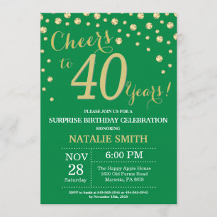 Green and Gold Surprise 40th Birthday Diamond Kaart