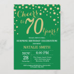 Green and Gold Surprise 70th Birthday Diamond Kaart<br><div class="desc">Verrassend 70e verjaardag Uitnodiging met de groene en gouden achtergrond van Glitter Diamond. Gold Confetti. Volwassen verjaardag. Mannelijke Mannen of vrouwen: Birthday. Voor verdere aanpassing,  te klikken gelieve de knoop "van de Aanpassing het"en ons ontwerphulpmiddel te gebruiken om deze sjabloon te wijzigen.</div>