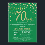 Green and Gold Surprise 70th Birthday Diamond Kaart<br><div class="desc">Verrassend 70e verjaardag Uitnodiging met de groene en gouden achtergrond van Glitter Diamond. Gold Confetti. Volwassen verjaardag. Mannelijke Mannen of vrouwen: Birthday. Voor verdere aanpassing,  te klikken gelieve de knoop "van de Aanpassing het"en ons ontwerphulpmiddel te gebruiken om deze sjabloon te wijzigen.</div>