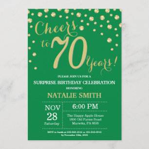 Green and Gold Surprise 70th Birthday Diamond Kaart