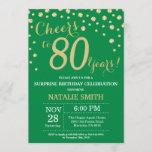 Green and Gold Surprise 80th Birthday Diamond Kaart<br><div class="desc">Verrassend 80e verjaardag Uitnodiging met de groene en gouden achtergrond van Glitter Diamond. Gold Confetti. Volwassen verjaardag. Mannelijke Mannen of vrouwen: Birthday. Voor verdere aanpassing,  te klikken gelieve de knoop "van de Aanpassing het"en ons ontwerphulpmiddel te gebruiken om deze sjabloon te wijzigen.</div>