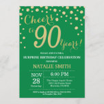 Green and Gold Surprise 90th Birthday Diamond Kaart<br><div class="desc">Verrassend 90th Birthday Uitnodiging met de Groene en Gold Glitter Diamond achtergrond. Gold Confetti. Volwassen verjaardag. Mannelijke Mannen of vrouwen: Birthday. Voor verdere aanpassing,  te klikken gelieve de knoop "van de Aanpassing het"en ons ontwerphulpmiddel te gebruiken om deze sjabloon te wijzigen.</div>