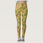 Green and Gold Tie Dye Chevron Pattern Leggings (Voorkant)