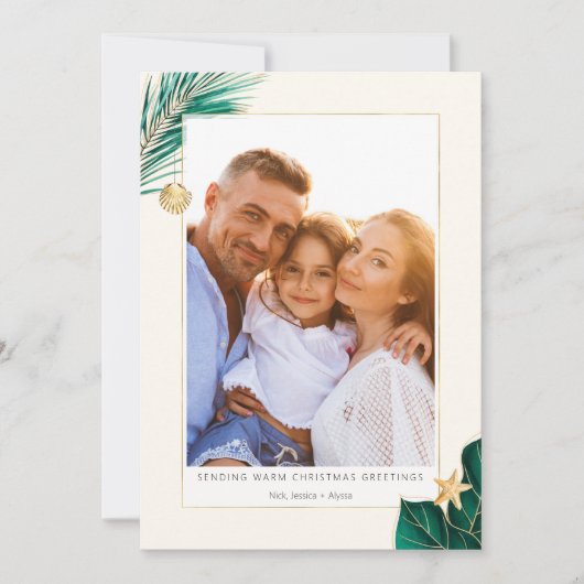 Green and Gold Tropical Greenery Foto Feestdagenkaart (Voorkant)