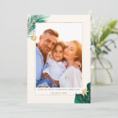 Green and Gold Tropical Greenery Foto Feestdagenkaart (Staand voorkant)