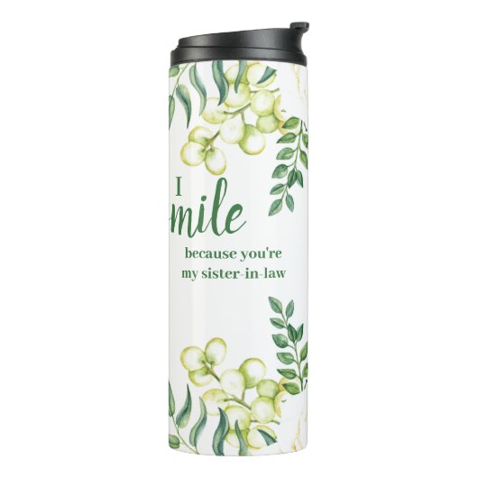 Green and Ivory Sister-in-Laugh Funny Quote Thermosbeker (Gedraaid links)