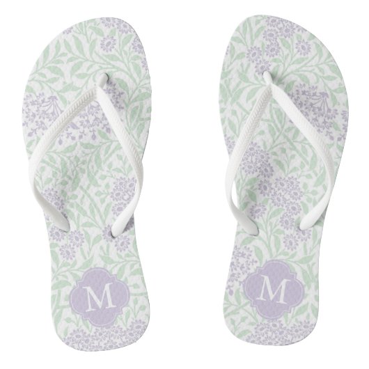 Green and Lavender Floral Damask Monogrammed Teenslippers (Voetbed)