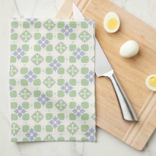 Green and Lavender Floral Tile Seamless Pattern Theedoek (Quarter Fold)