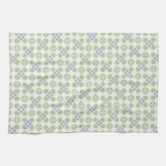 Green and Lavender Floral Tile Seamless Pattern Theedoek (Horizontaal)