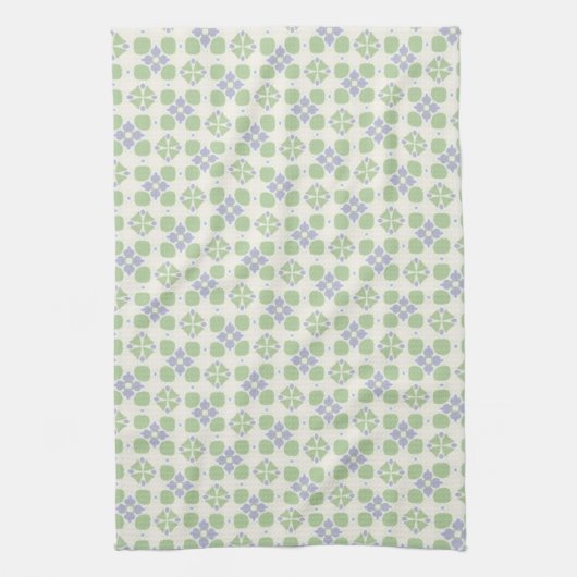 Green and Lavender Floral Tile Seamless Pattern Theedoek (Verticaal)