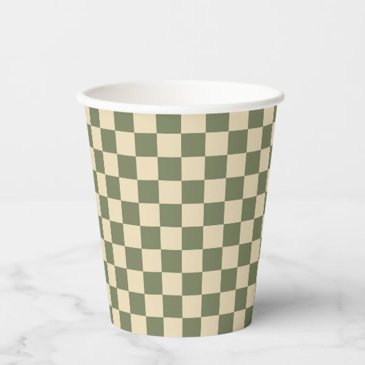 Green and Light Beige Checkerboard Papieren Bekers (Voorkant)