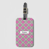 Green and Magenta Boxed Floral Bloom Bagagelabel (Voorkant (verticaal))