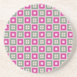Green and Magenta Boxed Floral Sandstone Coaster Zandsteen Onderzetter