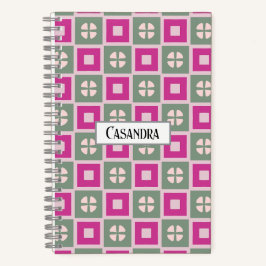 Green and Magenta Boxed Floral Spiral Notebook Notitieboek