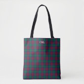 Green and Maroon Plaid Lindsay Tartan Monogram Tote Bag (Voorkant)