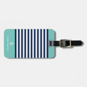 Green and Navy Blue Striped Nautical Pattern Bagagelabel (Voorkant horizontaal)