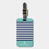 Green and Navy Blue Striped Nautical Pattern Bagagelabel (Voorkant verticaal)