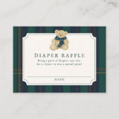 Green and Navy Plaid Teddy Bear Diaper Raffle Informatiekaartje (Voorkant)