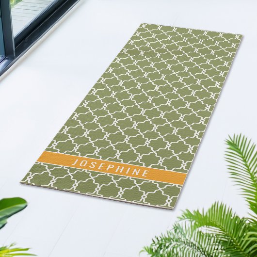 Green And Orange Trellis Pattern With Custom Name Yogamat