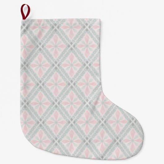 Green and pink pastel diamond pattern grote kerstsok (Voorkant)