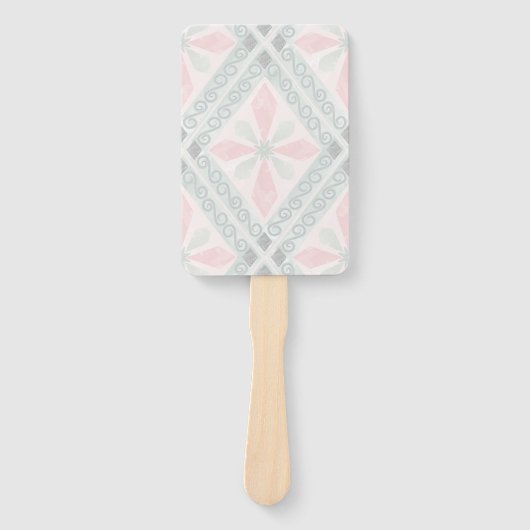 Green and pink pastel diamond pattern handwaaier (Voorkant)