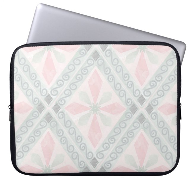 Green and pink pastel diamond pattern laptop sleeve (Voorkant)