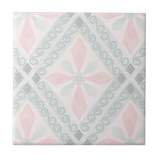 Green and pink pastel diamond pattern tegeltje (Voorkant)