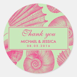 Green and Pink Seashell Wedding Bedankt Sticker