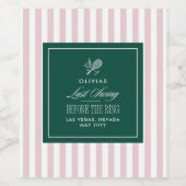 Green and pink Stripe Tennis Bachelorette elegant Wijn Etiket (Enkel label)