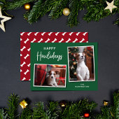 Green and Red Dog Botten Happy Howlidays Foto Feestdagenkaart