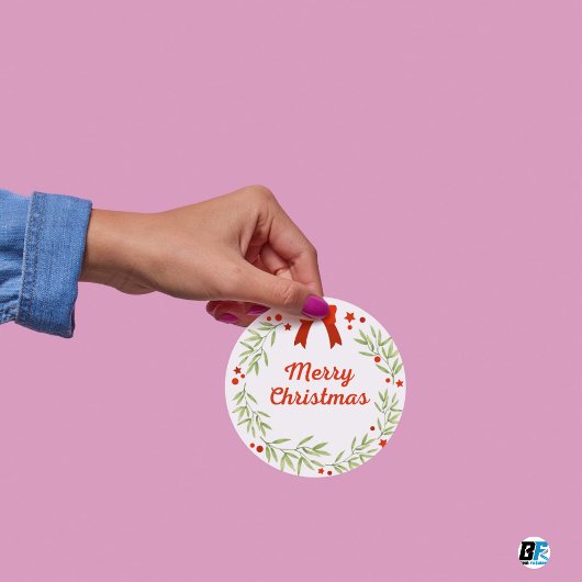 Green and Red Festive Merry Christmas  Ronde Sticker
