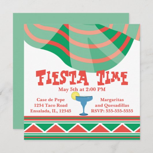 Green and Red Fiesta Party met Margarita Kaart (Voorkant / Achterkant)