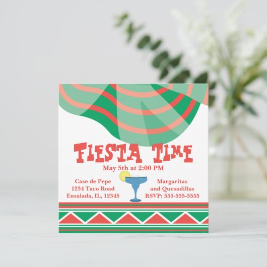 Green and Red Fiesta Party met Margarita Kaart (Staand voorkant)