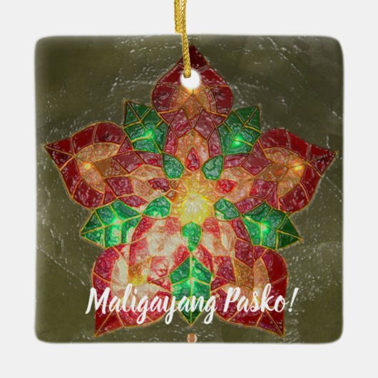 Green and Red Filipino Parol Style, Filipijnen Keramisch Ornament (Voorkant)