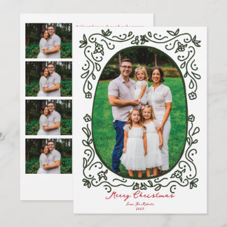 Green and Red Hand Drawn Illustrated Doodle Photo Feestdagenkaart