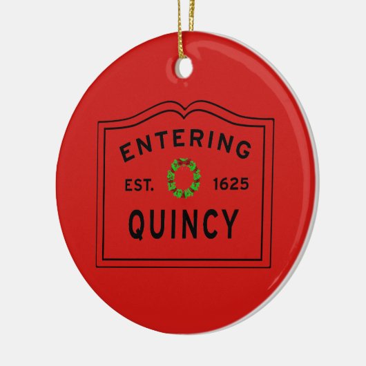 Green and Red Holiday Wreath, Quincy, MA Keramisch Ornament (Links)