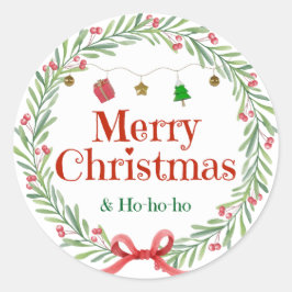 Green and Red Merry Christmas Festive Round Holida Ronde Sticker