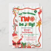 Green and Red Retro Christmas Winter 2nd Birthday Kaart (Voorkant)