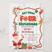 Green and Red Retro Christmas Winter 4th Birthday Kaart (Voorkant)