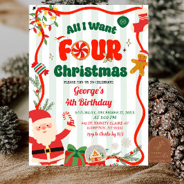 Green and Red Retro Christmas Winter 4th Birthday Kaart