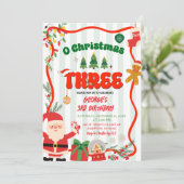 Green and Red Retro O Christmas Three Birthday Kaart (Staand voorkant)