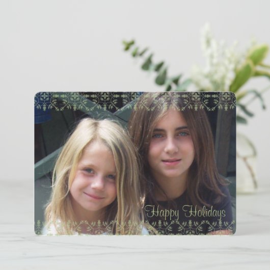 Green and Red Snowflake Double Sided Photo Card Feestdagenkaart (Staand voorkant)