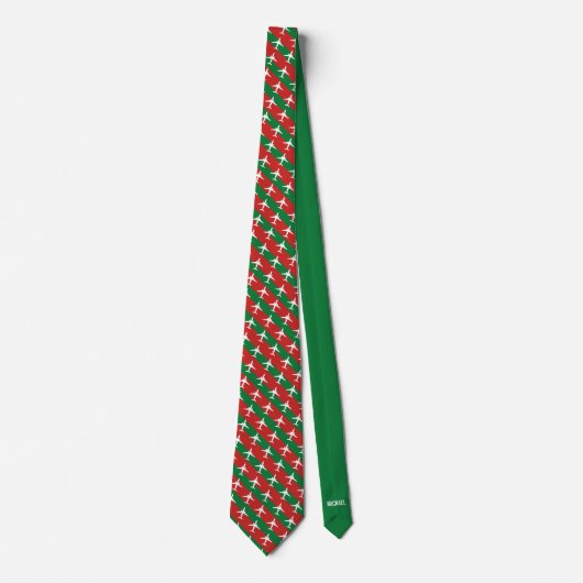 Green and Red Stripe 737 Pattern Christmas Stropdas (Voorkant)