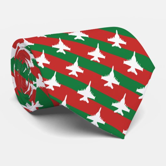 Green and Red Stripe EA-18G Pattern Kerstmis Stropdas (Opgerold)