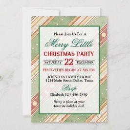 Green and Red Stripped Border Christmas Party Kaart
